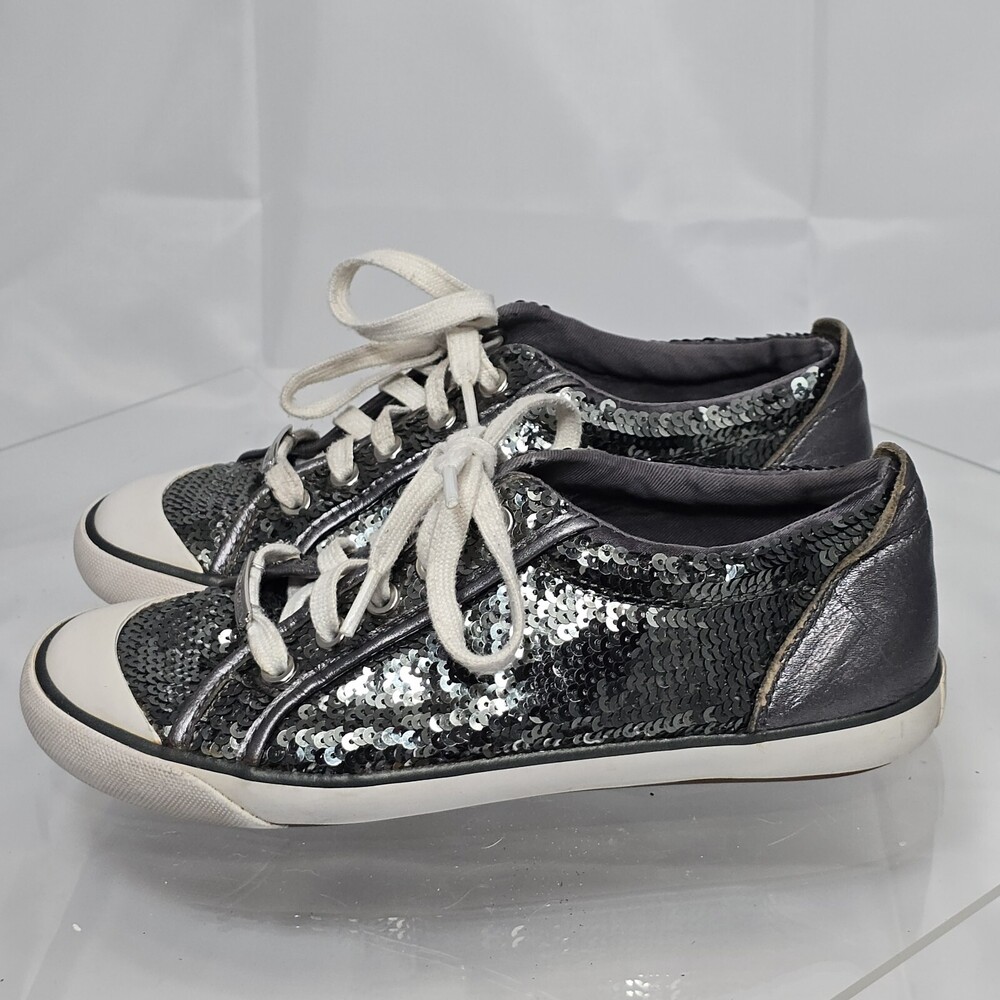 Coach Barrett Sequins Metallic Sognature Sneakers Gunmetal Women 7.5 M Rare